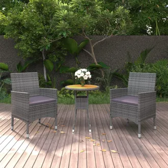 vidaXL Juego De Comedor De Jard&iacute;n 3 Piezas Rat&aacute;n Sint&eacute;tico Gris Vidaxl