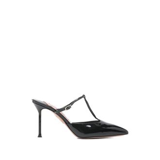 Aquazzura T-strap Muiltjes met Hak - Dames - Muiltjes - Zwart - 36 EU - Leer - Schoenen