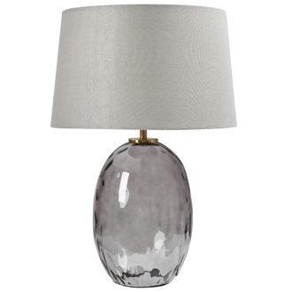 Beliani L&aacute;mpara De Mesa De Noche Minimalista Moderna Con Base De Vidrio Y Pantalla De Tambor De Tela Gris Bonelli