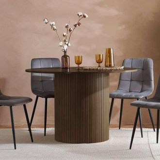 Birlea Axel Round Fluted Dining Table With 4 Chairs in Brown