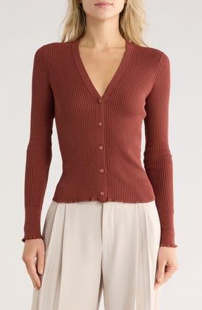 Vince Ribbed Button Front Cardigan in Rose Jam at Nordstrom Rack, Size X-Small