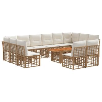 vidaXL Set Divano Da Giardino 13 Pz Naturale E Bianco Crema Polyrattan Vidaxl