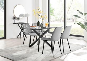 Furniturebox Leonardo Grey Glass Marble Effect Black Leg Table & 4 Pesaro Black Leg Chairs