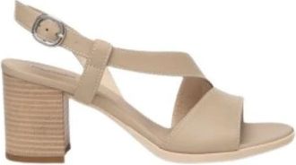 Nero Giardini Elegante leren sandalen met hak - Dames - Sandalen met hakken - Beige - 40 EU - Leer - Schoenen
