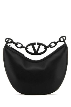 Valentino Garavani Black Leather VLogo Moon Handbag