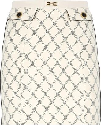 Elisabetta Franchi Ivoor Cr&ecirc;pe Rok met Logo Knopen - Dames - Korte rokken - Beige - XL - Rokken