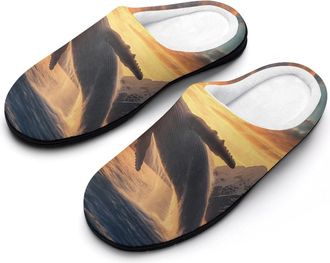 Generic Whale Sea Underwater Animal Womens Slippers Warm House Slippers Indoor House Shoes with Anti-Skid Rubber Sole