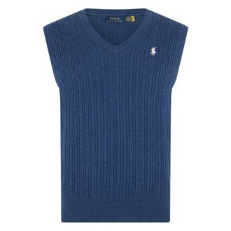 Polo Ralph Lauren Sleeveless Knitwear, male, Blue, Size: XL Cable-Knit Cotton Vest