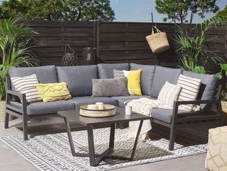 Beliani Juego De Muebles Esquineros Para Exterior De Aluminio Gris Oscuro Y Negro Mesa De Centro Cojines De Poli&eacute;ster 5 Plazas Vizzini