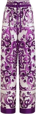 Dolce & Gabbana Grafische Print Zijden Broek - Dames - Wijde Broeken - Paars - M - Broeken