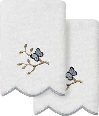 Linum Home Textiles 100% Turkish Cotton Teresa Scallop 2Pc Embellished Fingertip Towel Set
