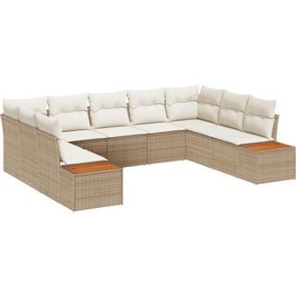 vidaXL Garden Sofa Set with Cushion 9 pcs Beige Poly rattan vidaXL