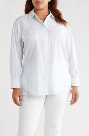 Anne Klein Stripe Woven Shirt in Opal Blue Multi at Nordstrom, Size 2X