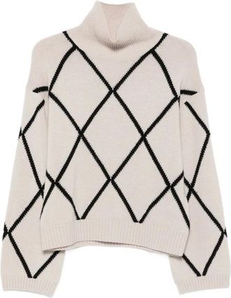 Allude Truien & Vesten, Dames, Beige, XS, Wol, Argyle Rollneck Sweater