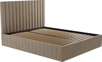 Vente-Unique Cama con arc&oacute;n y cabecero - 160 x 200 cm - Terciopelo - Gris arenoso - LARALI II de Pascal Morabito