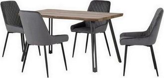 Seconique Seconique - Quebec Wave Edge Dining Set with Avery Chairs - Medium Oak Effect/Black/Grey Velvet