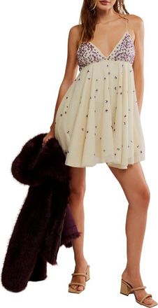 Free People Noel Shine Sequin Tulle Minidress in Bone White Combo at Nordstrom, Size X-Small