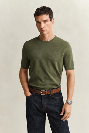 GANT Men Slub Cotton Blend Short Sleeve Sweater (XXXL) DRY HERB GREEN