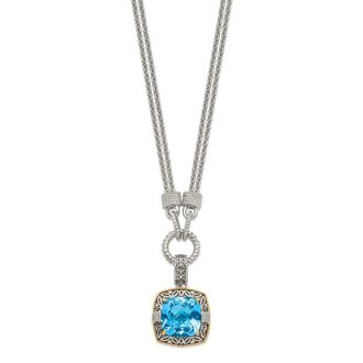 Diamond2Deal Sterling Silver with 14K Accent Sky Blue Topaz and Diamond Pendant Necklace
