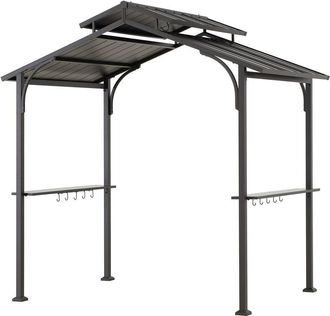 Sunjoy Direct 5 ft. x 8 ft. Brown Steel 2-tier Grill Gazebo Hardtop