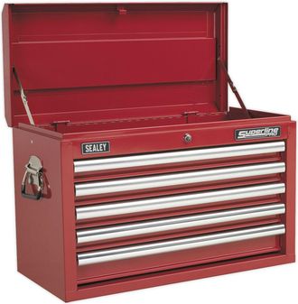 Loops 660 x 315 x 425mm RED 5 Drawer Topchest Tool Chest Lockable Storage Unit Cabinet