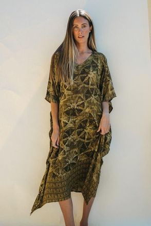 Sun Child Long Caftan Luna in Green at Nordstrom