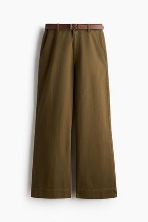 H&M Weite Twillhose mit G&uuml;rtel - Dunkles Khakigr&uuml;n