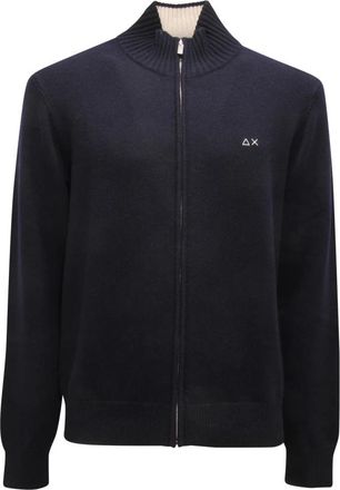 Sun 68 K45114 07 Track Xip Sweater Warm L/S - Heren - Vesten - Blauw - S - Wol - Truien & Vesten