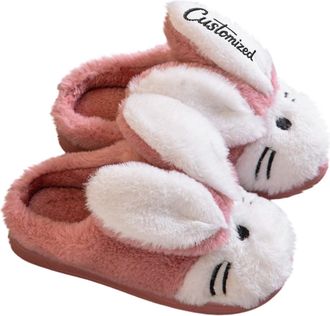 Generic Personalised Bunny Slippers with Customized Text, Embroidered Name And Winter Bunny Home Warm Childrens Cotton Slippers (Red, One Size, Big Kid, One S