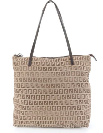 Fendi Brown Leather Nylon Shoulder Bag Tote Bag (Pre-Owned)