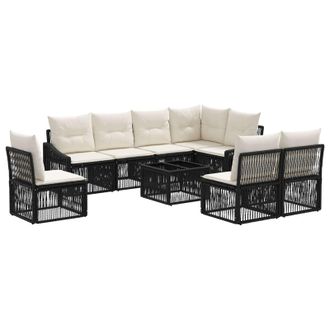 vidaXL Conjunto De Sof&aacute;s De Jard&iacute;n 9 Pcs Negro Rat&aacute;n Sint&eacute;tico Vidaxl