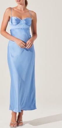 ASTR the Label Florianne Lace Trim Satin Slipdress in Blue at Nordstrom Rack, Size X-Small