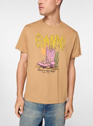 Ganni Mens Cowboy boot logo T-shirt