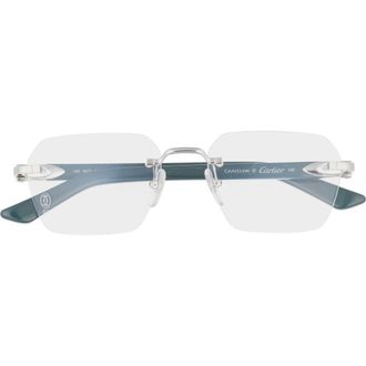 Cartier 54mm Rectangular Optical Glasses in Silver at Nordstrom