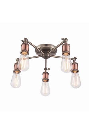Netlighting Hal 5 Light Semi flush Aged Pewter Aged Copper Plate E27 in Grey
