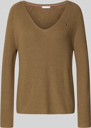 Tommy Hilfiger Regular Fit Strickpullover aus reiner Baumwolle in Taupe, Gr&ouml;&szlig;e XXL