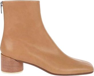 Maison Margiela Schoenen, Dames, Beige, 41 EU, Leer, Beige Leren Booties met Houten Hak