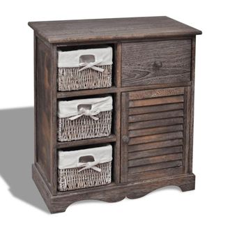 Berkfield Home Wooden Cabinet 3 Left Weaving Baskets Brown