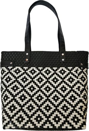 Generic Artisan Handwoven Tote Bag for Women, Handmade Shoulder Handbag, Black and White Two-Tone Woven Tote, Eco-Friendly Boho Shoulder Bag for Work, Beach, 