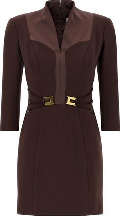 Elisabetta Franchi Brown Logo Elastic Bands Dress
