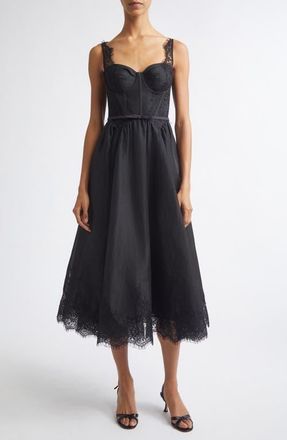 Zimmermann Valiant Lace Trim Corset Midi Dress in Black at Nordstrom, Size 2