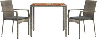vidaXL Set Comedor De Jard&iacute;n 3 Piezas Con Cojines Rat&aacute;n Sint&eacute;tico Gris Vidaxl