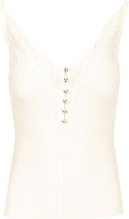Self Portrait Lace Rib Knit Top