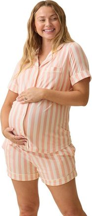 Kindred Bravely Clea Maternity & Postpartum Short Sleeve Pajama Set in Sunset Pink Stripe at Nordstrom, Size X-Large