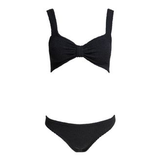 Hunza G Black Suit with Ruffled Bow Detail - female - Hunza G - Bikinis - Black - ONE SIZE - Swimwear