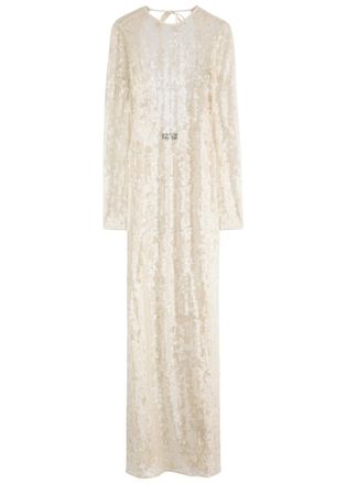 DAVID KOMA David Koma Sequin-embellished Metallic Open-knit Gown - Cream - 12 (UK12 / M)