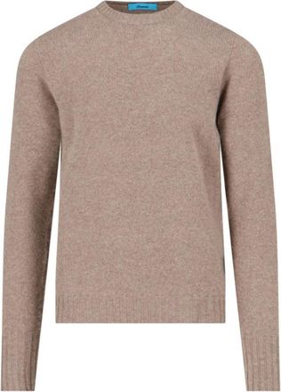 Drumohr Crewneck Sweater In Beige Wool Ribbed Trim