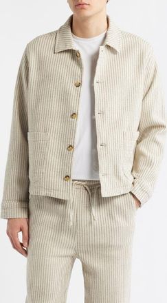 Percival Sorrento Pinstripe Cotton & Linen Button-Up Overshirt in Ecru at Nordstrom, Size Xx-Large