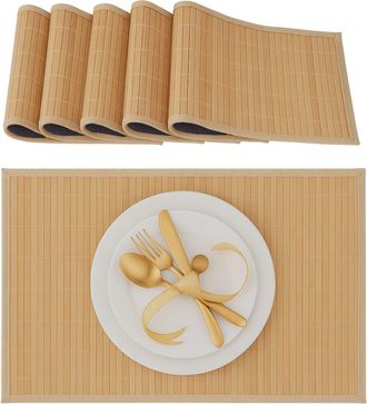 Relaxdays Relaxdays - Salvamanteles Para La Mesa Del Comedor, Bamb&uacute;, 30 X 45 Cm, Conjunto De 6 Piezas, Lavable, Color Natural