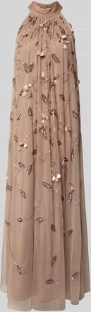 Adrianna Papell Relaxed Fit Maxikleid mit floralem Allover-Pailettenbesatz in Hellbraun, Gr&ouml;&szlig;e 36